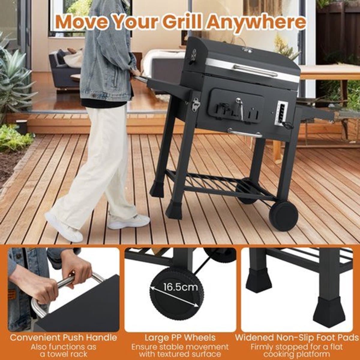 Houtskoolbarbecue – Kolengril – BBQ Grill – Smoker – Barbecue – 1395 cm² Kookoppervlak – 2 Opvouwbare Zijtafels — afbeelding 1