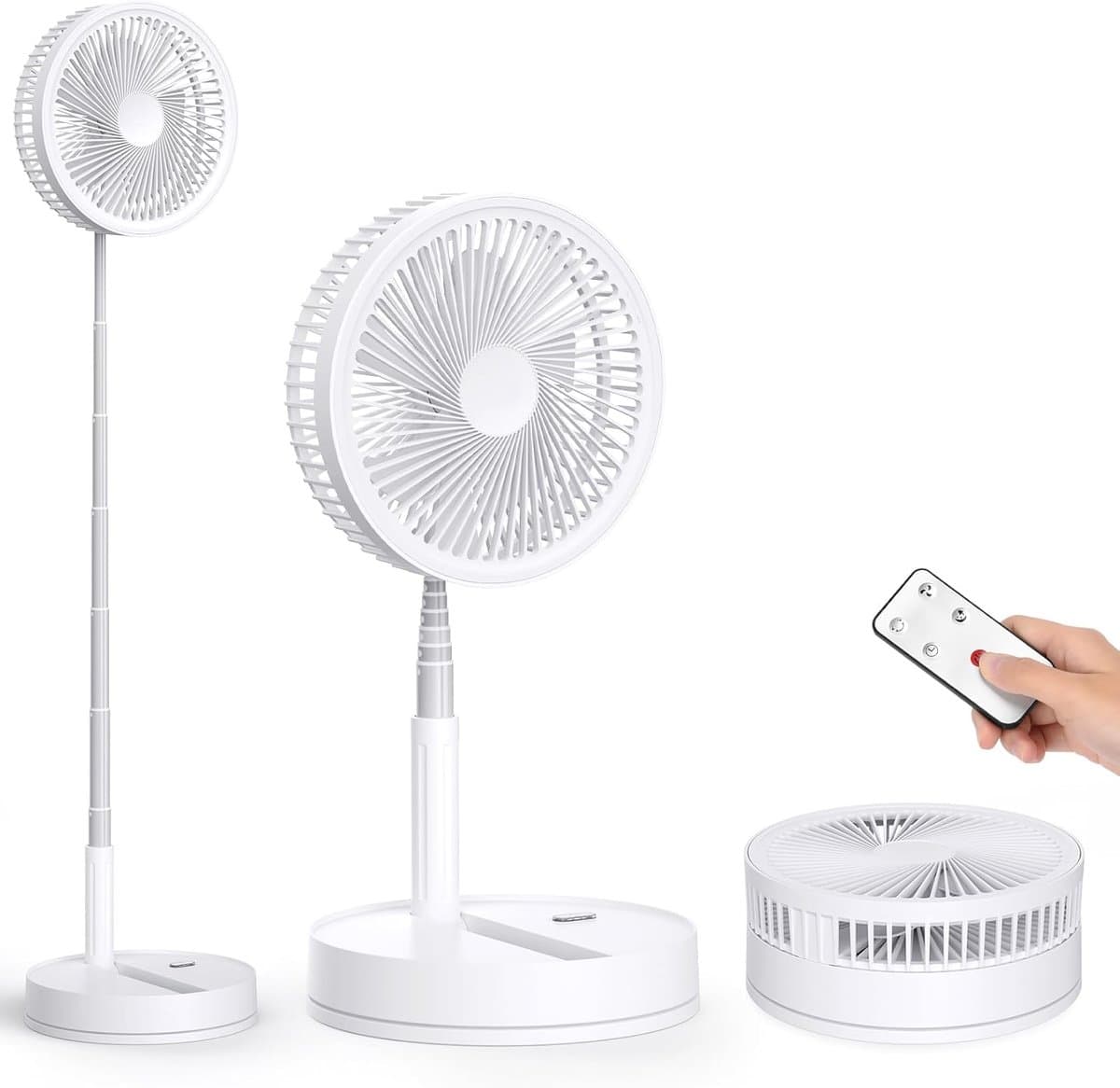 VHV-Draadloze Statiefventilato- Stille Tafelventilator en Staande Ventilator - Opvouwbaar en USB Oplaadbaar - 4 Snelheden en Timer - Wit — afbeelding 1