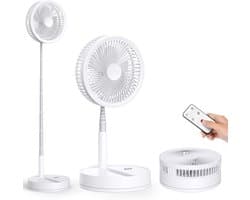 VHV-Draadloze Statiefventilato- Stille Tafelventilator en Staande Ventilator - Opvouwbaar en USB Oplaadbaar - 4 Snelheden en Timer - Wit — afbeelding 1