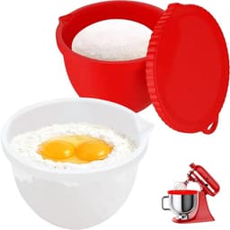 Kommenset Keukenmachine - Mixer kommen - Bakken en Koken - Set van 2 - Standaard maat - Wit en Rood — thumbnail 1