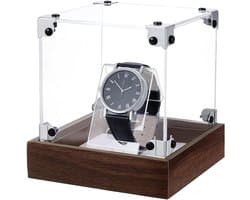 Elegante horlogedoos met houten sokkel en armbandhouder, sieradendisplay voor heren en dames, 11,8 x 11,8 x 13,1 cm, perfect voor horlogeopslag en organisatie