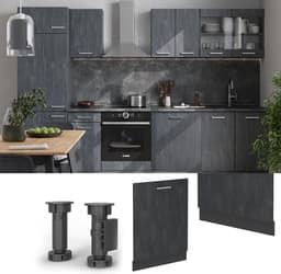 Vaatwasserfrontpaneel - Vaatwasserdeur Paneel - Keuken Integratie - Intern Bedieningspaneel - 60 cm breed - Zwart beton — thumbnail 3