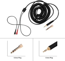 Cosensi - Vervangende Spiraalkabel - Audio Kabel - Compact - Zwart - 3.5mm en 6.5mm Plug - Geschikt voor Sennheiser Hoofdtelefoons - 2 meter — thumbnail 3