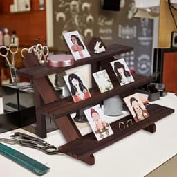 3-laagse Oorbellen Display Stand in Koffiekleur, Houten Ringhouder voor Sieraden, Perfect voor Winkels en Creatieve Opslag, 39x31x25.7cm — thumbnail 3