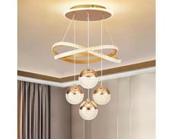 Moderne gouden LED-kroonluchter, dimbare hanglamp met 3 kleuren voor keukeneiland, eetkamer, woonkamer, eigentijdse plafondlamp, in hoogte verstelbaar, perfect voor een modern interieur.