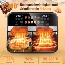 Airfryer – Friteuse – Heteluchtoven – Heteluchtfriteuse – Oven – 10,5L DualZone Met Dubbele Mand – 2600W Vermogen Met Touchscreen Bediening — thumbnail 3