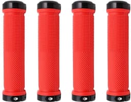 Set van 2 rode rubberen fiets handgrepen met dubbele vergrendeling, anti-slip en comfortabele grip voor mountainbike, racefiets en BMX — thumbnail 5