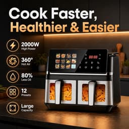 Dubbele Airfryer - Heteluchtfriteuse - Familie Maaltijden - Sync Functie - 10L Inhoud - Zwart — thumbnail 4