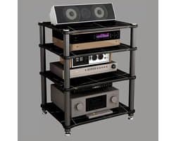 Audio Meubel - Stereo Kast - Apparatuur Opbergen - Versterkt Stalen Frame - 60x75cm - Zwart Goud