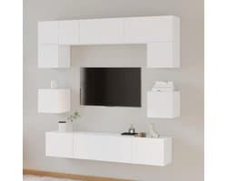 TV Meubel Set - Kast Media Unit - Wandmontage - Veel Opbergruimte - 8 Delig - Wit