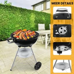 Houtskool Barbecue Met Deksel Voor Authentieke BBQ Smaak – Houtskoolbarbecue Op Wielen Met Stevig Metaal Design Voor Eenvoudig Verplaatsen – Kogelbarbecue Rond 51 x 47 x 78 cm Voor Tuin, Balkon en Camping | Zwart Design Met Optimale Warmteverdeling — thumbnail 3