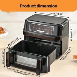 Heteluchtfriteuse – Airfryer - Airfryer Oven XXL - 12L - Dubbele Kookkamer Instelbaar - 2000W - 240V - 8 Voorgeprogrammeerde Programma's - LED Touchscreen - Kijkvenster - Zwart — thumbnail 3