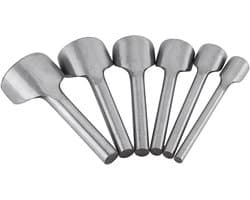 Zesdelige set leren handwerktuigen voor het snijden en perforeren van leer, ideaal voor naaien en DIY-projecten