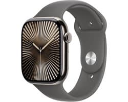 Apple Watch Series 10 - Wifi + 4G - 46mm - Natural Titanium Case met Stone Grey Sportbandje - M/L
