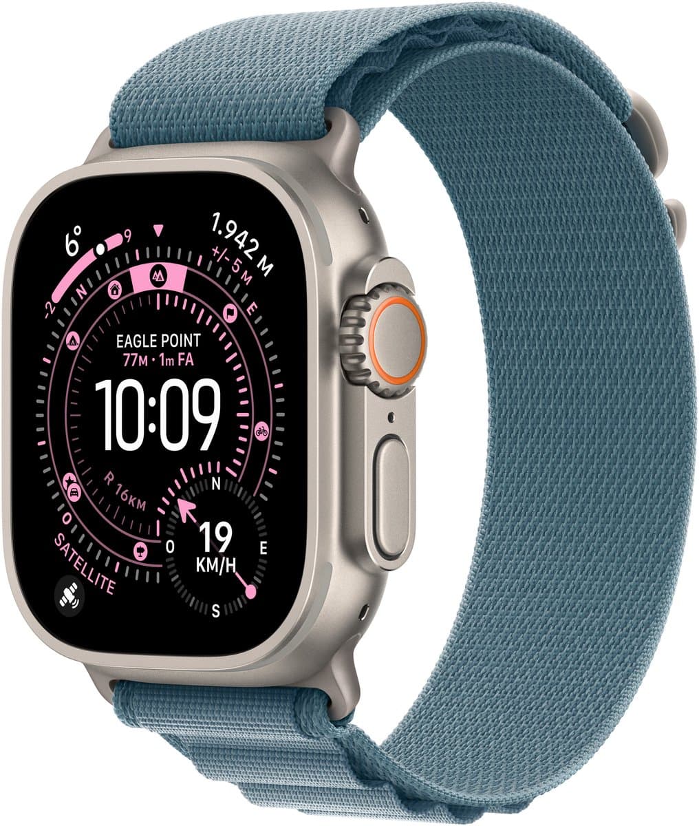 Apple Watch Ultra 3 Cellular 49mm Natural Titanium Case with Light Blue Alpine Loop - Small — afbeelding 1
