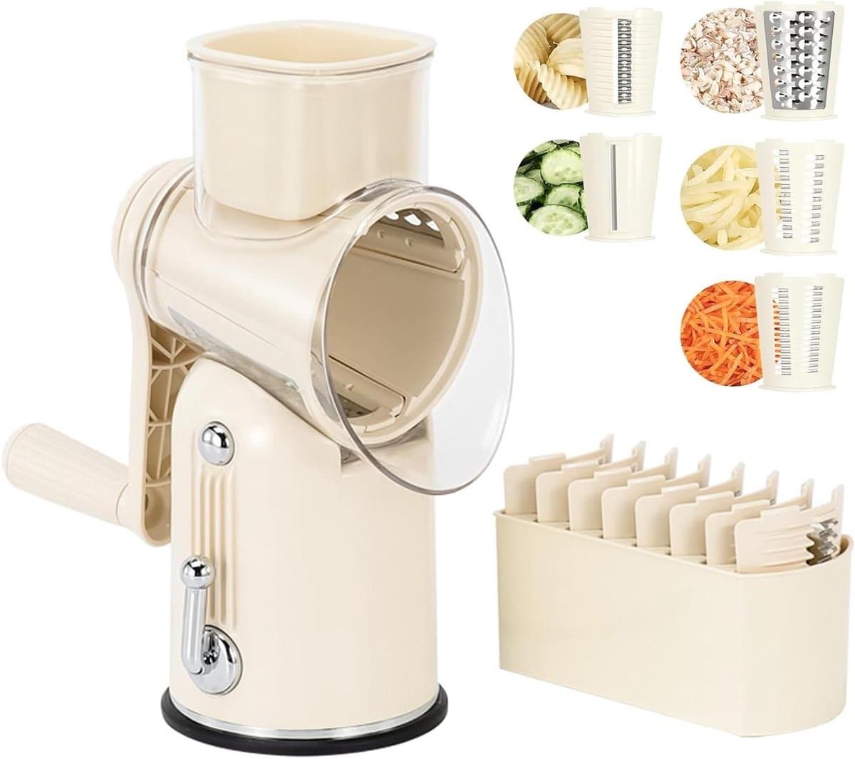 Kaasrasp handslinger met 5 messen, roterende trommelrasp en groentesnijder voor smoothies, gemakkelijk schoon te maken — afbeelding 1