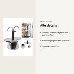 Dailygoods- Moka Pot Mini 2 Kops - RVS Koffiezetapparaat - Koffiepot voor Fornuis - Lichtgewicht en Compact - 100ML Inhoud - Gemakkelijk te Gebruiken - Koffiezetter — thumbnail 3