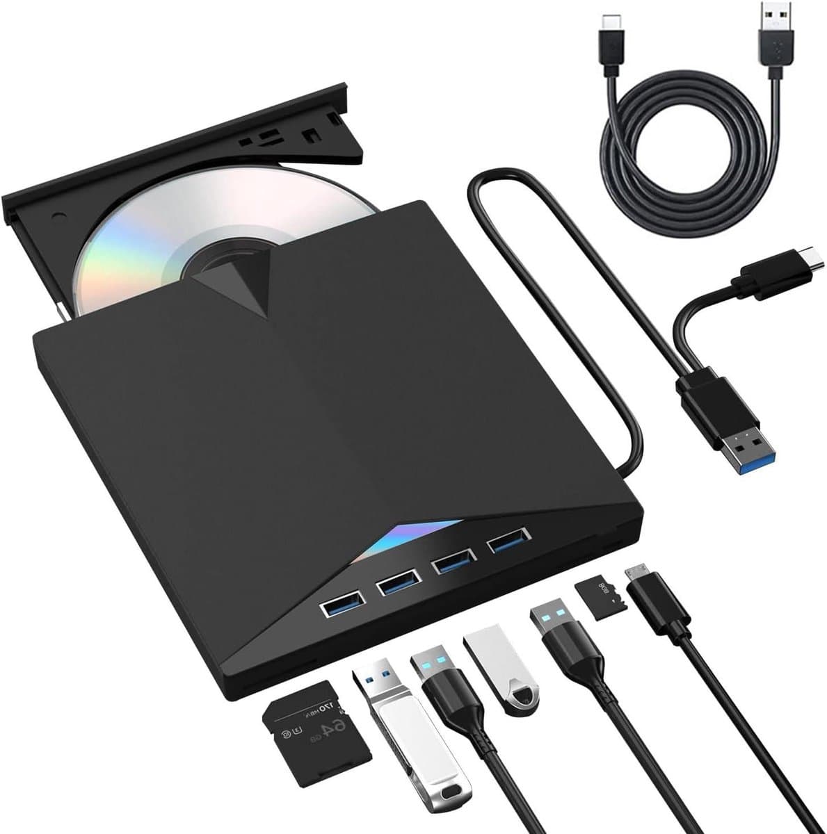Externe Blu-ray speler - Optisch station - Films kijken - 7-in-1 functionaliteit - Slank en draagbaar - Zwart — afbeelding 1