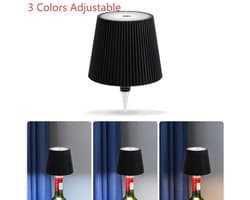 Draadloze flessenlamp, LED-wijnfleslamp, oplaadbare, draadloze flessenlamp met aanraakbediening en 3 kleurtemperaturen, voor slaapkamer, restaurant, bar - USB-oplaadbare flessentafellamp met dimfunctie (zwart)-Decoratieve bureaulamp