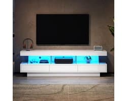 Tv-kast Hoogglans - Media Meubel - Entertainment Opslag - App Bedienbare LED - 160x38x50.5 cm - Wit
