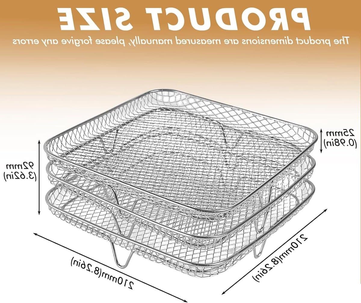 Airfryer rek - Heteluchtfriteuse mand - Gelijkmatig koken - Stapelbaar ontwerp - 3 stuks - Zilver — afbeelding 1