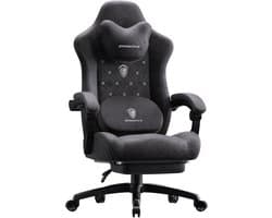 Dowinx Ergonomische Bureaustoel/Gamingstoel – Met Verwarming En Massagefunctie – Met Lendensteun – Breed Zitkussen – Met Armleuningen En Voetsteun – Stof – Zwart