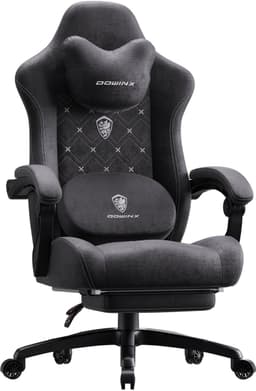 Dowinx Ergonomische Bureaustoel/Gamingstoel – Met Verwarming En Massagefunctie – Met Lendensteun – Breed Zitkussen – Met Armleuningen En Voetsteun – Stof – Zwart — thumbnail 1