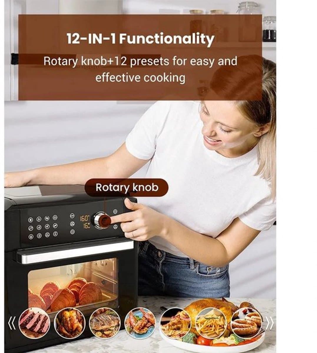 Heteluchtfriteuse – Airfryer - Airfryer Oven - 15L - 360° Luchtcirculatie - 1700W - 240V - 12 Voorinstellingen - LED Touchscreen - Kijkvenster - App Bediening - Zwart — afbeelding 1