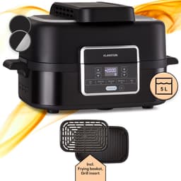 Klarstein 2-in-1 Heteluchtfriteuse met Grill, Airfryer met Snelle Opwarming 1500 W, XL Heteluchtfriteuse, Hetelucht Friteuse om te Frituren, Heteluchtfriteuse + Accessoires, Grillplaat, Frituurmand, 5 L — thumbnail 1