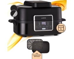 Klarstein 2-in-1 Heteluchtfriteuse met Grill, Airfryer met Snelle Opwarming 1500 W, XL Heteluchtfriteuse, Hetelucht Friteuse om te Frituren, Heteluchtfriteuse + Accessoires, Grillplaat, Frituurmand, 5 L