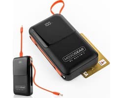 MOJOGEAR XL All-in-1 Powerbank 20.000 mAh - Ingebouwde Lightning en USB-C kabel - Ideale reispowerbank toegestaan in vliegtuig - LED-display - Geschikt voor o.a. smartphone / tablet / smartwatch - Snelladen tot 22.5 Watt - Zwart
