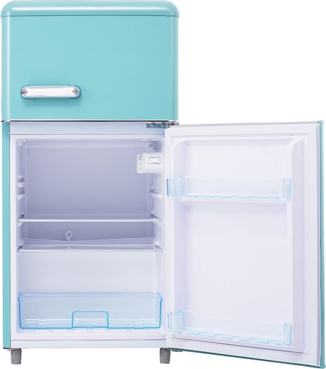 Merax Retro Mini Koelkast – Tafelmodel Koel-vriescombinatie 91 cm – 72L Inhoud – 21L Vriesvak en 51L Koelvak – Energieklasse E – Cyaan Blauw — afbeelding 1