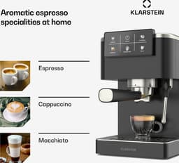 Klarstein SteelPresso Touch Pistonmachine – 20 Bar, 1350 W, RVS, 1,5 L Waterreservoir, Touchdisplay, Geïntegreerde Melkopschuimer, Compact Design, Koffiemachine — thumbnail 3