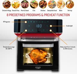 Adler AD 6309 Airfryer Oven - 13L XXL - 2500W - 8-in-1 Functies - Digitaal Touch Display - Inclusief Rotisserie en Accessoires - Zwart — thumbnail 10