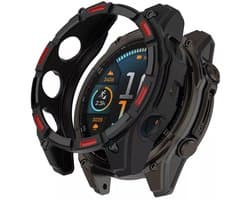 Strap-it Robuust schokbestendig TPU hoesje - case geschikt voor Garmin Fenix 8 - 47mm SOLAR (zwart met rode accenten)