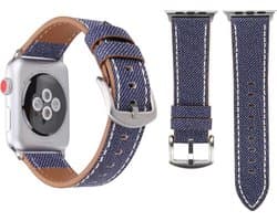 By Qubix - Geschikt voor Apple Watch bandje - Denim Pattern Echt Leren bandje - Donker blauw - Geschikt voor Apple Watch 38 mm / 40 mm / 41 mm / 42 mm - Smartwatch bandje - leren smartwatchbandje - Horlogebandje