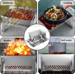 Campingkooktoestel, houtkachel, draagbare hobooven, campingkachel, hobofornuis, grillrooster, draagbare roestvrijstalen houtkachel, campingbrander, houtkachel draagbare campinggrill — thumbnail 3