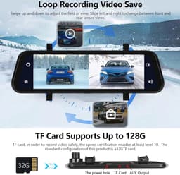 Achteruitkijkspiegel Dashcam met Bluetooth en Carplay 9,66 inch – HD Nachtzicht Camera voor en Achter — thumbnail 3