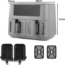 Dual Zone Airfryer met Dubbele Kamer 8 Liter 2 Manden met Kijkvenster Touchscreen 9 Voorinstellingen Dual Cook & Synchronisatie Kant-en-Klaar Technologie 2570-3040 W — thumbnail 2