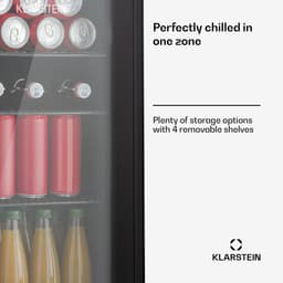 Klarstein Drankkoeler minikoelkast met glazen deur en ledverlichting, minikoelkast voor op de kamer, kleine met 4 uitneembare schappen, kleine koelkast 115 liter, koelkast voor binnen en buiten, stil, 0-10 °C - Drankkoelkast - voor Bar - Touch — thumbnail 5