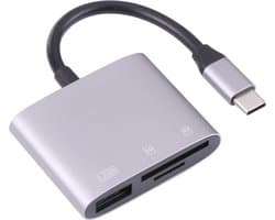 3 - IN 1 USB-C naar USB + SD + Micro SD / RF kaartlezer adapter kabel - geschikt voor o.a. Macbook, Laptop en Android - grijs