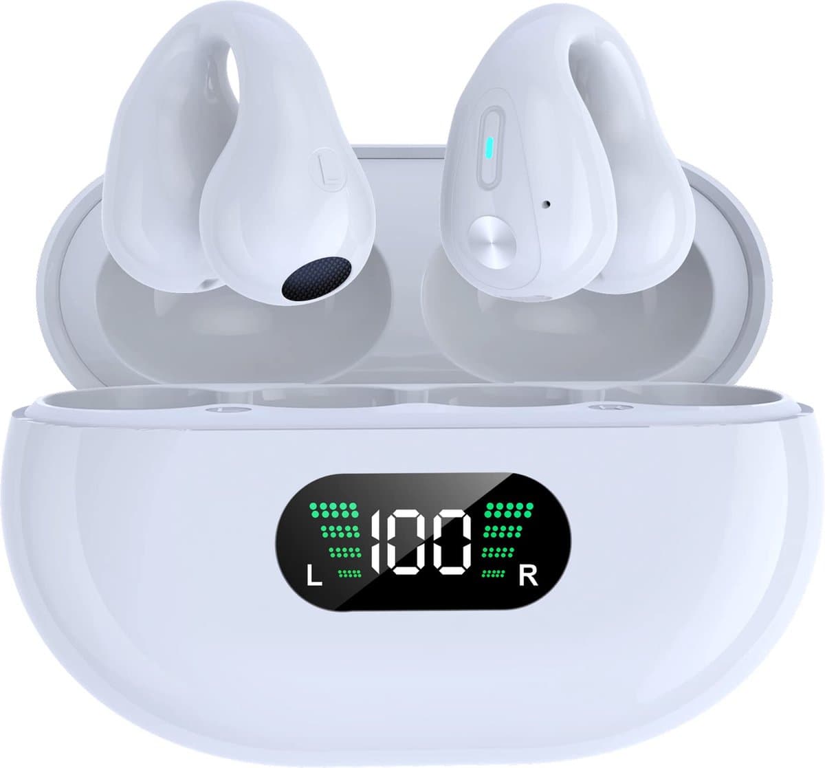 Draadloze oordopjes met oorclip Wit - Sport Oordopjes - Geschikt voor Apple en Android - Bluetooth 5.3 - Draadloze oortje Bluetooth - Sport Oordopjes - Bluetooth Oordopjes - Draadloze Oordopjes - Oortjes Draadloos - In-Ear Oordopjes — afbeelding 1