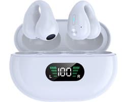 Draadloze oordopjes met oorclip Wit - Sport Oordopjes - Geschikt voor Apple en Android - Bluetooth 5.3 - Draadloze oortje Bluetooth - Sport Oordopjes - Bluetooth Oordopjes - Draadloze Oordopjes - Oortjes Draadloos - In-Ear Oordopjes