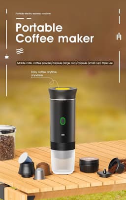 3-1 Draagbare reis espressomachine voor camping of onderweg - Espresso - Nespresso - Dolce Gusto - Gemalen koffie - Oplaadbaar - Groen — thumbnail 4