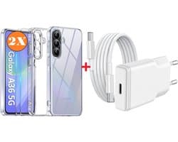 USB C Adapter - oplader - USB C Snellader 20W Met 1m Kabel - Hoesje Geschikt voor Samsung Galaxy A36 hoesje transparant Anti Shock silicone met 2x screenprotector- Ntech COMBI-SET