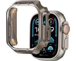Bandz TPU hoesje geschikt voor Apple Watch Ultra / Ultra 2 - 49mm - gegalvaniseerd TPU case - hoes met extra beschermende randen (titanium kleur)