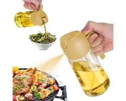 SEVENMOON® 2-in-1 Olijfolie Sprayer – 470 ml – Giet- en Sprayfunctie – Navulbare Glazen Oliefles – Ideaal voor BBQ, Airfryer en Gezond Koken"