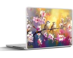 Laptop sticker - 15.6 inch - Vogels - Bloemen - Roze - 36x27,5cm - Laptopstickers - Laptop skin - Cover