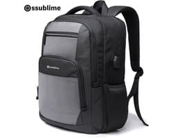 ssublime Voyager - Anti Diefstal Waterdichte Rugzak Inclusief Usb - Laptop tas t/m 15.6 inch - Voor dames en heren - Schooltas - Zwart Grijs