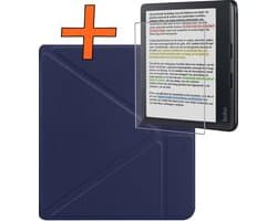 Hoesje Geschikt voor Kobo Libra Colour Hoes Book Case Trifold - Hoes Geschikt voor Kobo Libra Colour Hoesje Book Cover Met Screenprotector - Donkerblauw